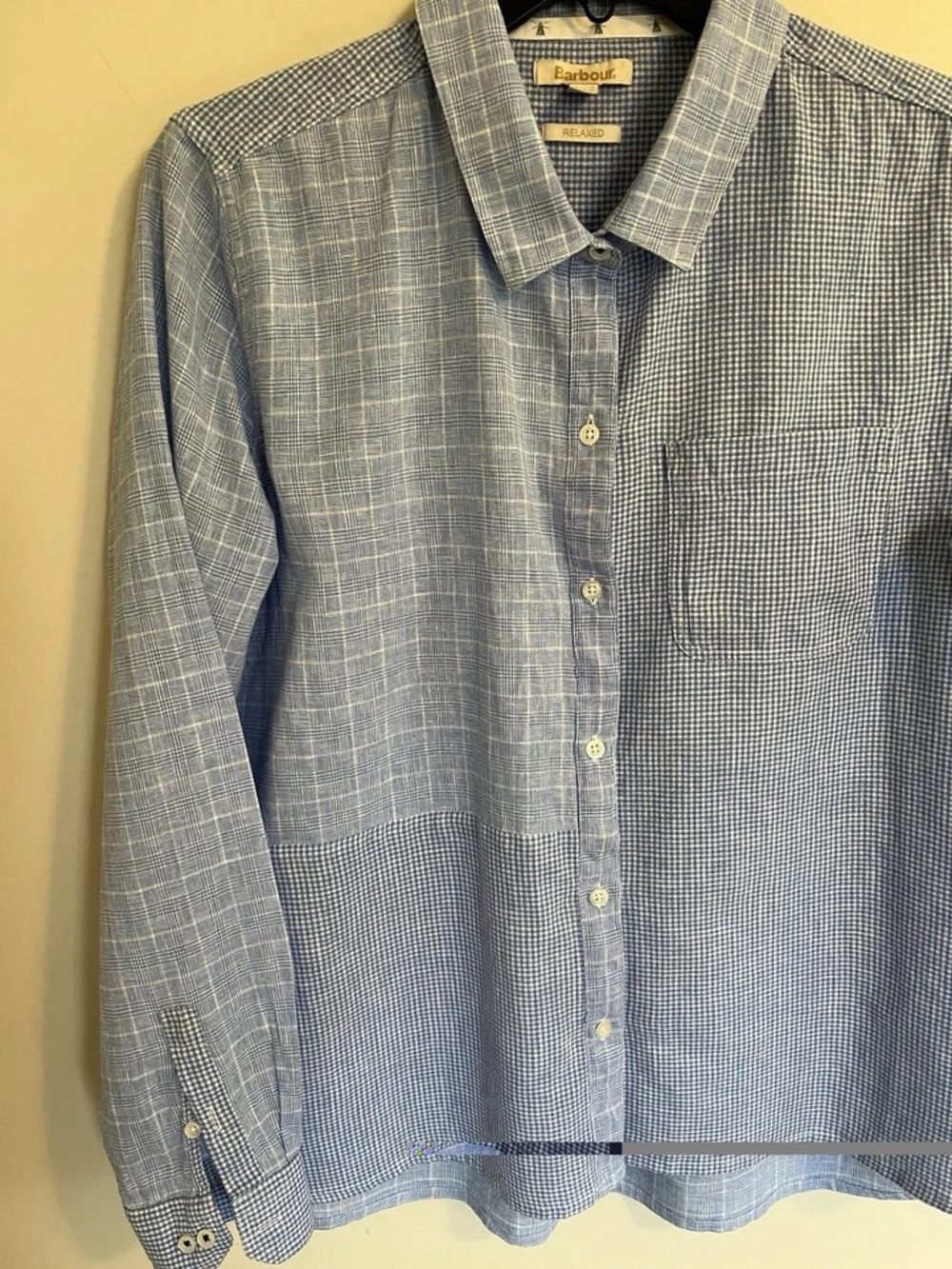Barbour Light Blue Patchwork Check Button-Up Blouse - Picture 4 of 6